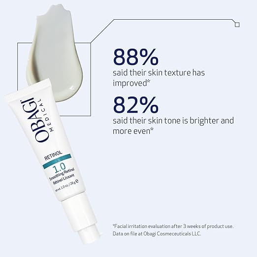Obagi’s retinol treatment gently exfoliates and boosts skin renewal for a firmer, more even complexion.