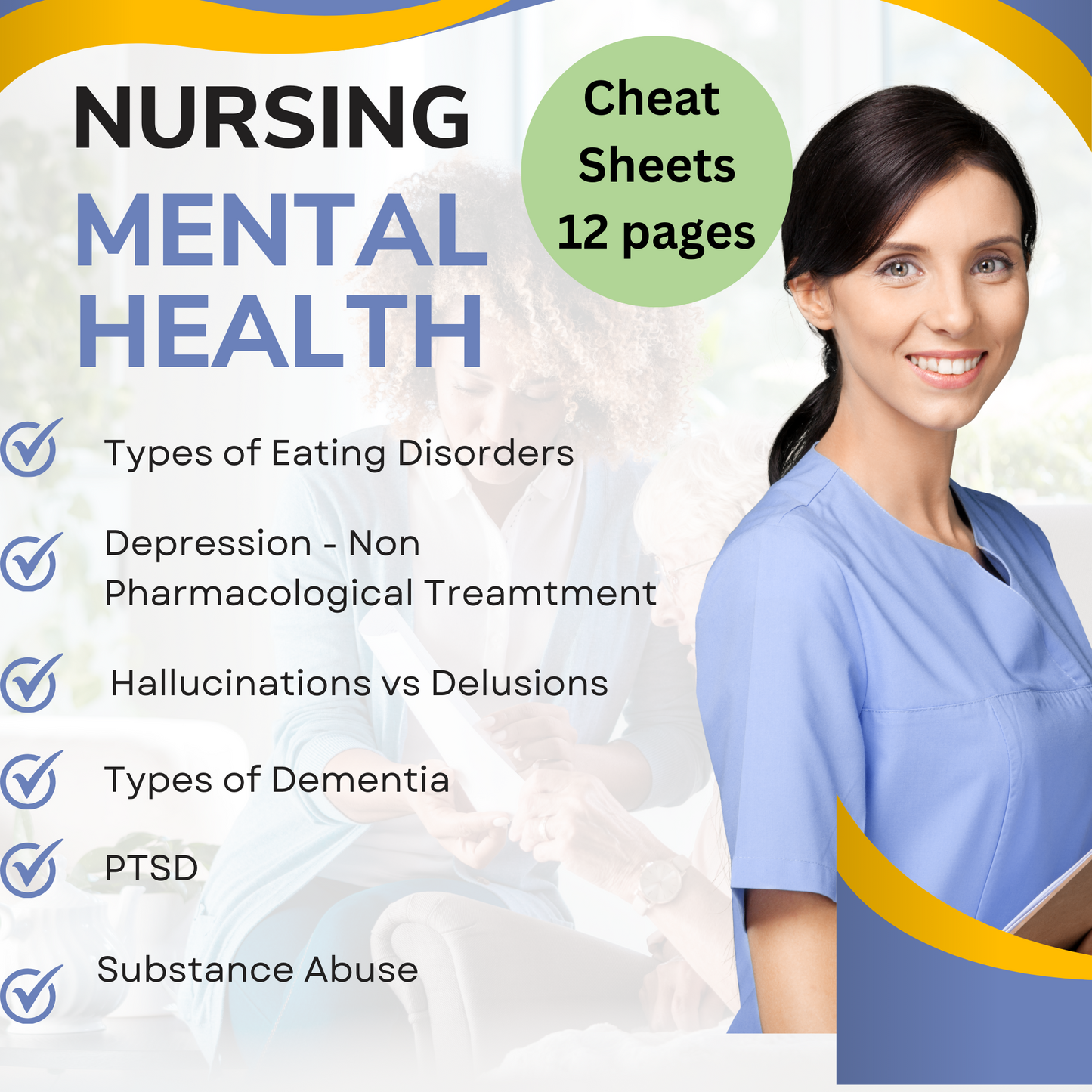The Ultimate Nursing Cheat Sheet Study Bundle: Mental Health Diagnosis - ADHD, Autism, Depression, PTSD, Bipolar, Dementia, Substance Abuse