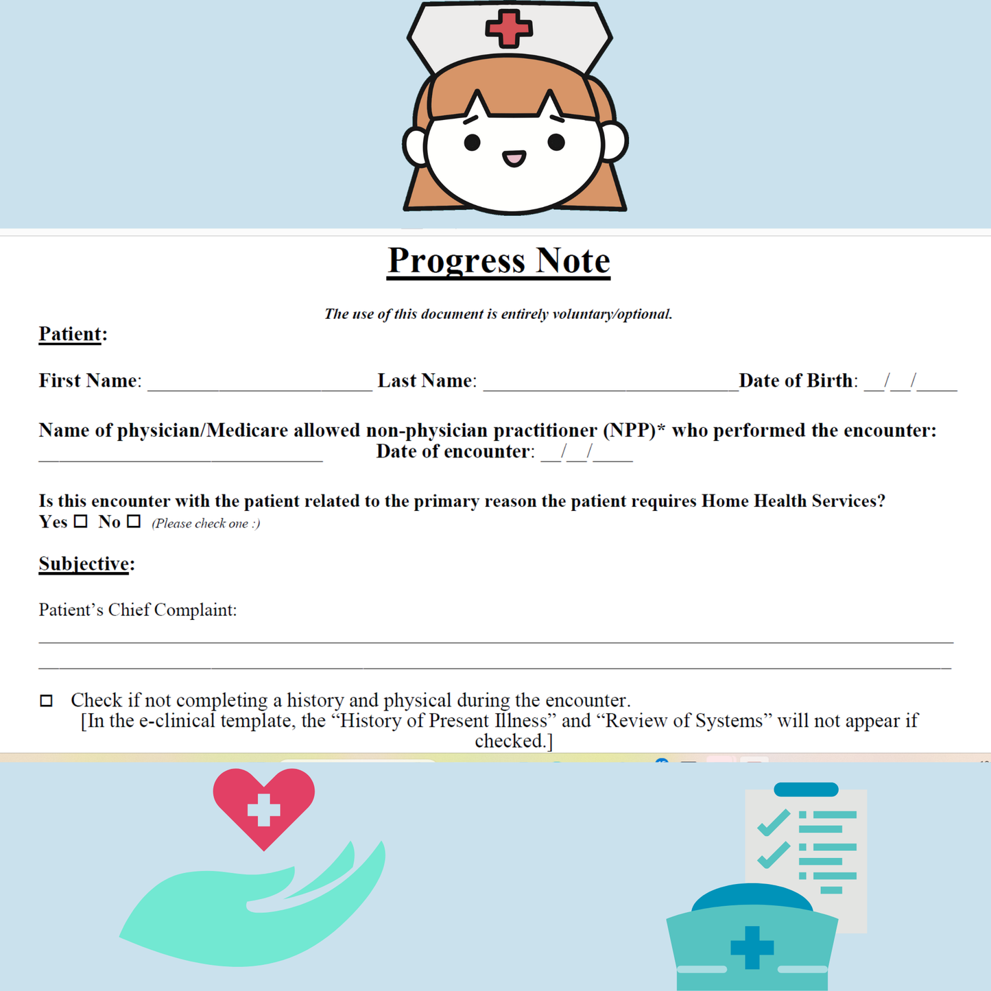 Home Health Nursing Progress Note Template – OASIS Nurse