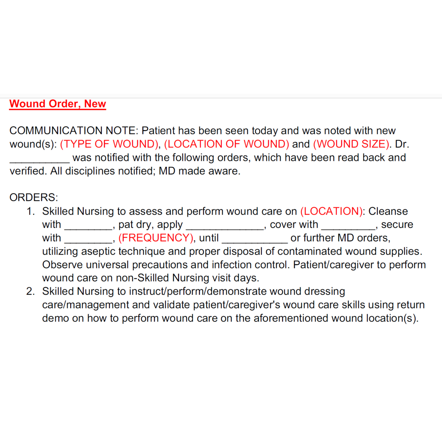 Home Health Nurse Templates - Bagging Technique, Documentation Plan, Start of Care OASIS, Nursing Visit Notes, Wound Care Order