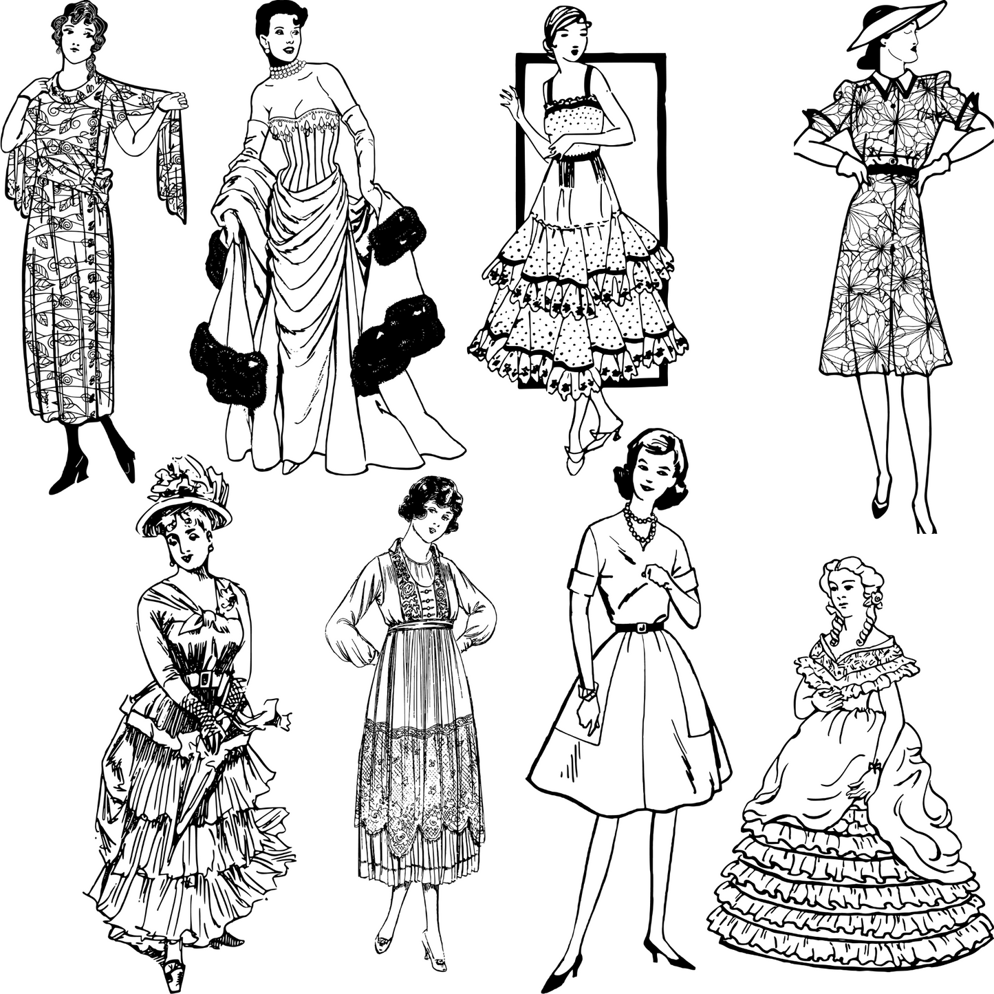 Vintage Fashion Women SVG PNG files Clipart Digital Downloads for Stickers, Decals, Decors, T-shirts, Mug, Design Prints