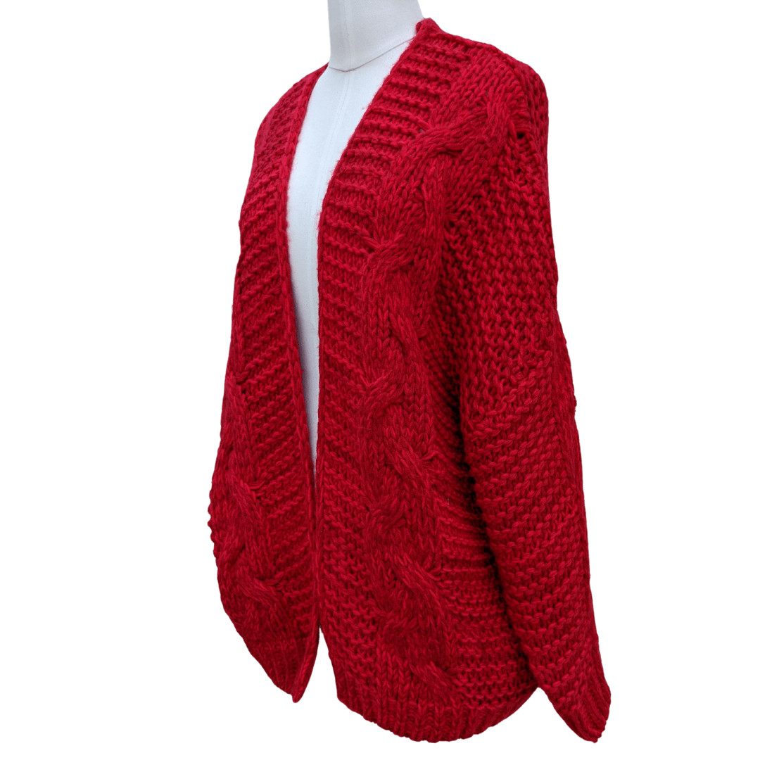 Long Sleeve Knitted Coat in Red by Kori