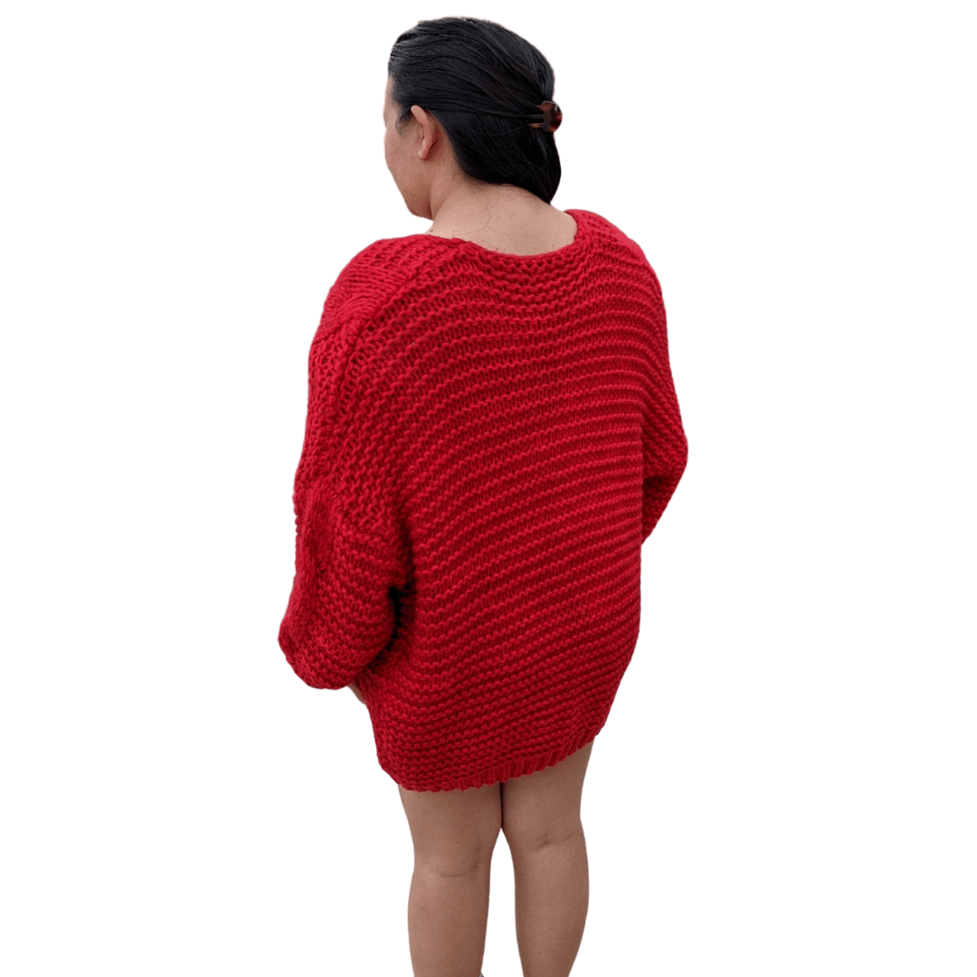 Long Sleeve Knitted Coat in Red by Kori