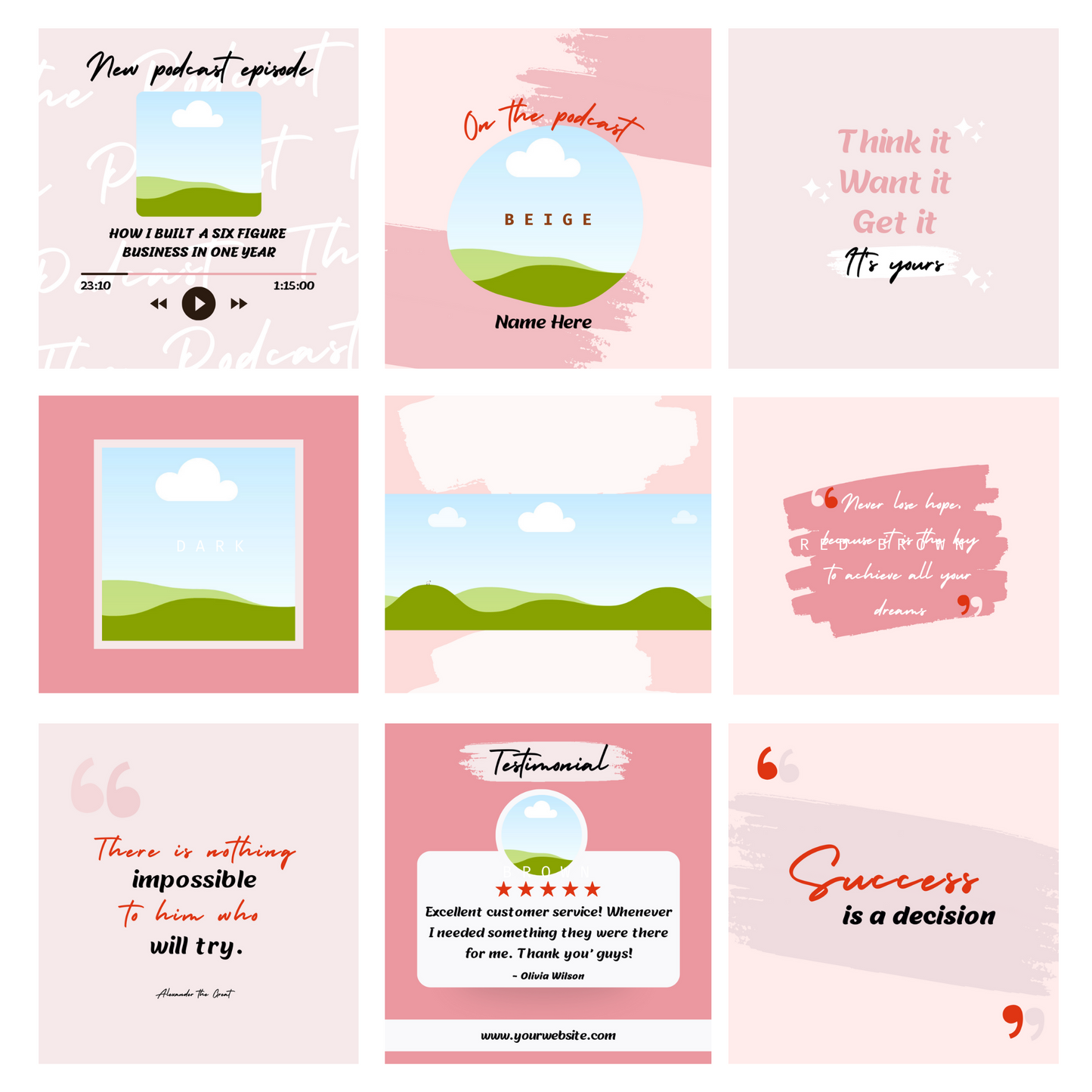 Instagram Posts Templates in Pink Canva Graphic Design, Retail, Blog, Social Media Templates, Home, Beauty, Marketing Engagement Branding