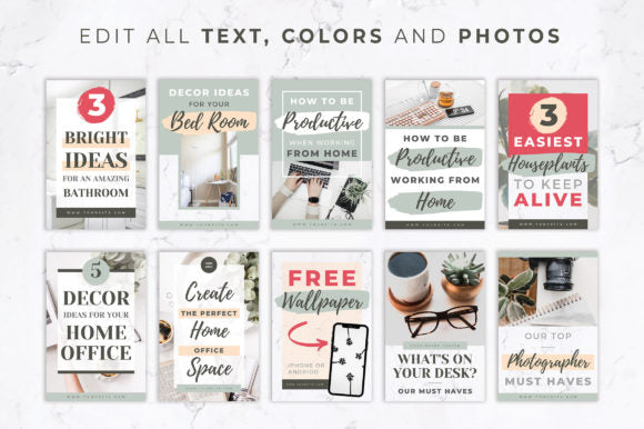 Pinterest Pin Beautiful Templates for Canva Editable Files 20 pages Premade Pinterest Pins. Personal or Professional Unlimited Use.
