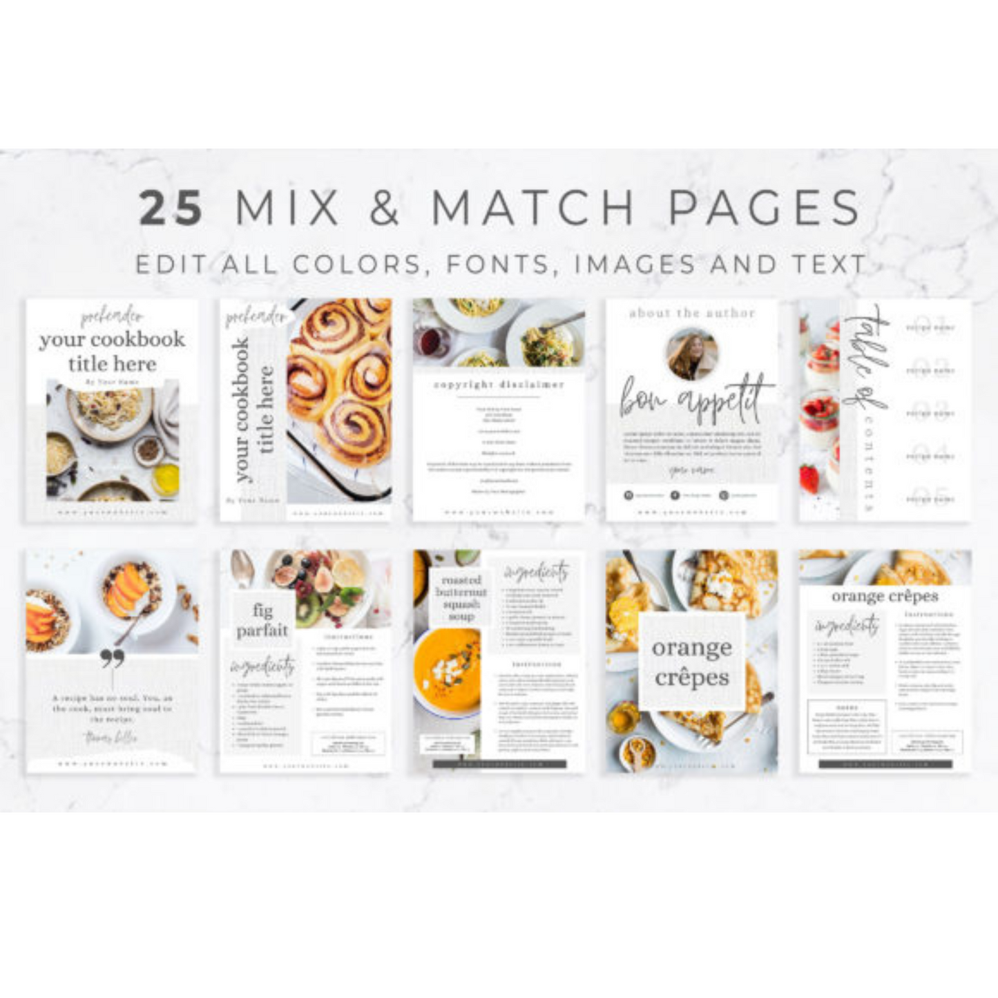 Recipe eBook Template for Canva, Delicious Meals in 25 pages