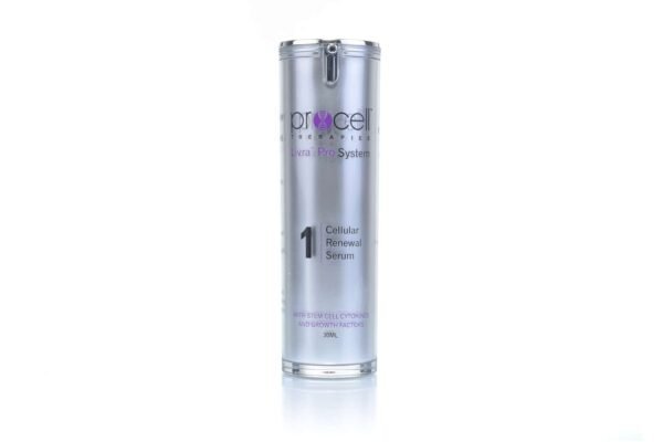 A bottle of ProCell Therapies Livra Pro System 1 Cellular Renewal Serum, showcasing its unique features.