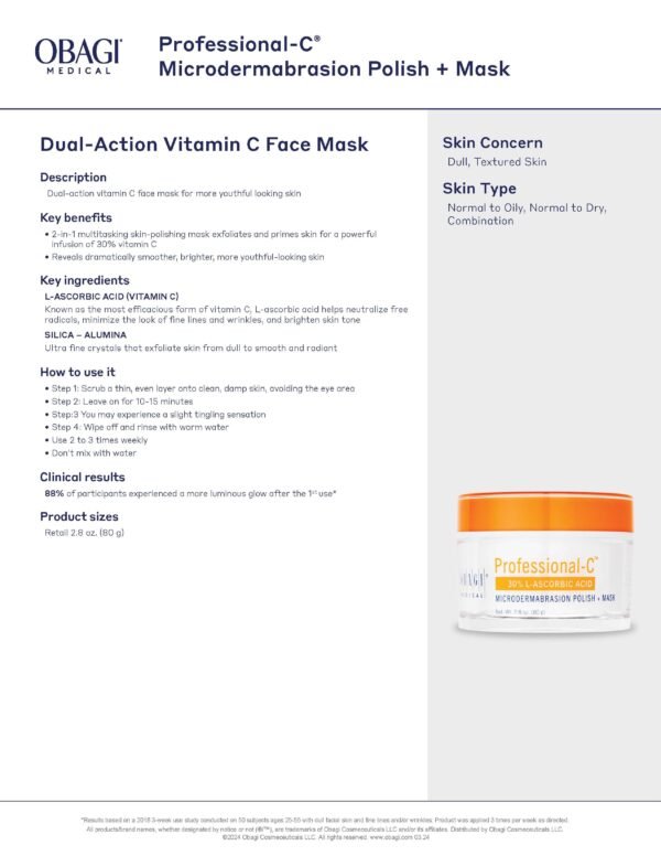 Obagi Medical a dual action Vitamin C face mask for more youthful looking skin.