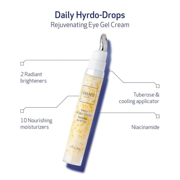 Daily Hydro-Drops Eye Gel Cream cools, hydrates, and reduces puffiness, fine lines, and dark circles for refreshed under eyes.
